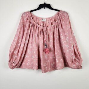 Kopal Size M Boho Floral Puff Sleeves Flowy Relaxed Fit Women's Top Blouse